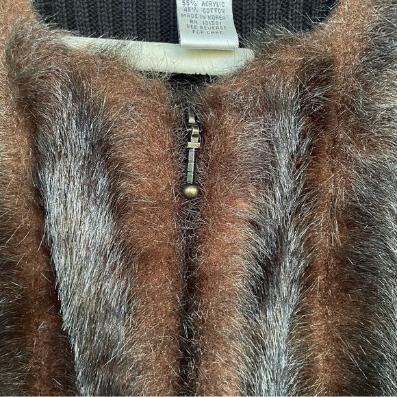 Vintage Faux Fur Knit Vest by Kikit Maurice Sasson Brown & Gray Striped Size S - Picture 3 of 8
